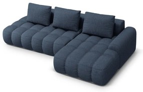 Sötétkék kinyitható-tárolóhelyes sarokkanapé (jobb oldali-heverő résszel) Linz – Cosmopolitan Design