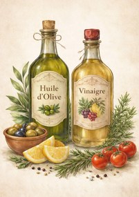 Poszter 30x40 cm Huile d’Olive &amp; Vinaigre konyhába vintage olívaolaj és ecet