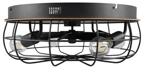 Matt fekete-barna mennyezeti lámpa távirányítóval-ventilátorral Trondheim – Trio