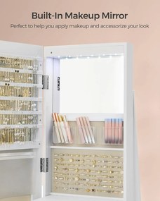 ékszerszekrény, tükrös szekrény 360°-ban forgatható, fehér felülettel és greige