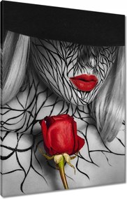 Vászonkép 60x80 Vörös ajkak és vörös rózsa