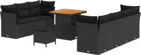 vidaXL Kerti Kanapé Szett 10 pcs Fekete polirattan