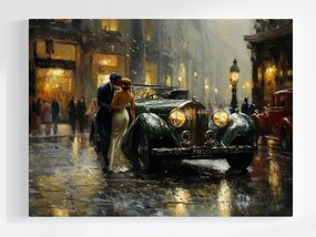 Poszter Város Este Autó Pár Csók Retro 100x75