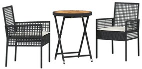 3 részes kert bistró szett párnákkal fekete poly rattan