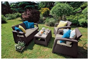 Sötétbarna műrattan négyszemélyes kerti lounge szett Corfu – Keter