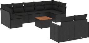 vidaXL 10 részes fekete polyrattan kerti ülőgarnitúra párnákkal