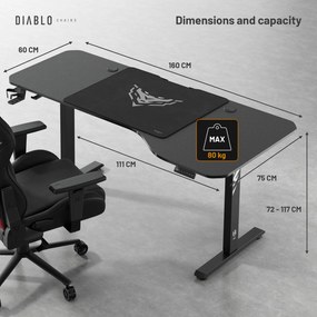 Diablo X-Tensio Állítható Magasságú Íróasztal 1600 Fekete