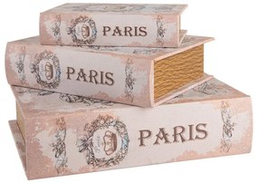 Koronás könyv alakú vintage fa tároló doboz szett 3 részes Paris