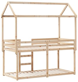 tömör fenyőfa ágy emelettel és tetővel 75 x 190 cm