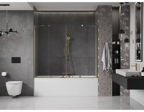 Mexen Velar Duo, 2 szárnyas eltolható kádparaván 200 x 150 cm, 8mm átlátszó üveg, arany fényes profil, 896-200-000-02-50