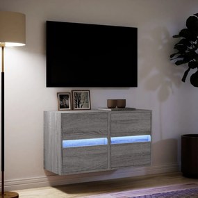 2 db szürke sonoma fali TV-szekrény LED-ekkel 41 x 31 x 45 cm