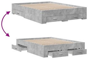 betonszürke szerelt fa ágykeret fiókokkal 120 x 200 cm