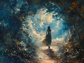 Vászonkép Canvas Nő Figura Kert Séta Folyosó Alagút 80x60