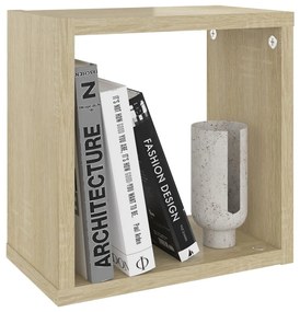 4 db sonoma tölgy színű szerelt fa fali kockapolc 26x15x26 cm