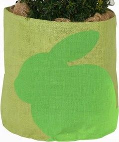 Juta virágtartó fedél "Nyuszi" felirattal 35 x ⌀38 cm világoszöld