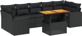 vidaXL 8 részes fekete polyrattan kerti ülőgarnitúra párnákkal