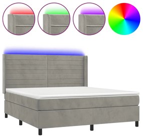 világosszürke bársony rugós és LED-es ágy matraccal 160x200 cm