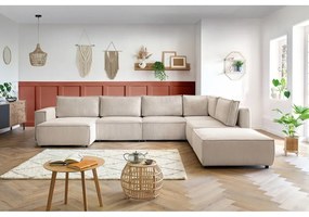 Krémszínű kordbársony sarokkanapé (jobb oldali-"U" alakú) Nihad modular – Bobochic Paris