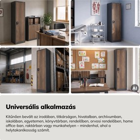 Fém irodai iratszekrény, antracit/dió, 450x1850x400 mm: ALEX Eco Design