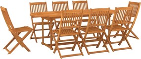 vidaXL 9 részes tömör akácfa kerti étkezőgarnitúra 220x90x75 cm