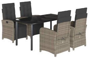 vidaXL 5 részes szürke polyrattan kerti étkezőgarnitúra párnával