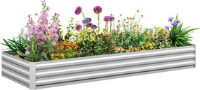 Outsunny Kültéri Emelt Kertágy, Horganyzott Acél Virág- és Zöldségültető, Kerthez és Erkélyhez, 241x90,5x30 cm, Ezüst | Aosom