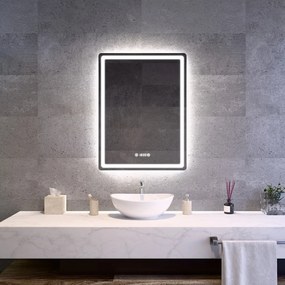 Álló fürdőszobai LED tükör 60x80cm | Páramentesítő - Óra - Fényerő és színhőmérséklet szabályozás | Welland Type20V