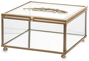 Casablanca design vékony arany fémkeretes üvegezett ékszeres doboz madártollal díszítve 7,5x13,5x13,5cm