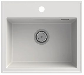 SINK Quality Mosogató Minőségi Ferrum Új 5055, 1 kamrás gránit mosogató 560x500x210 mm + króm szifon, fehér, SKQ-FER.5055.WH.X