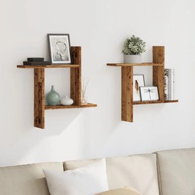 2 db antik fa színű szerelt fa fali polc 50 x 12 x 50 cm