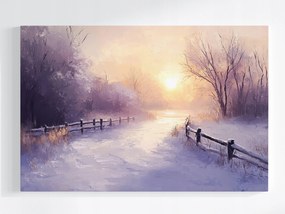 Poszter Tájkép Kilátás Falu Nap Tél Hó Út 120x80