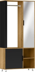 HOMCOM Modern Dresszáló Szekrény Tükröt, Nyitott Rekeszeket és Szekrény Rúdjat Tartalmazó Tárolóelem, 80 x 30 x 170 cm, Természetes Fa | Aosom