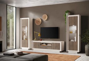 SKY 2.0 TV-szekrény 2 ajtóval és 1 fiókkal, kasmír színű laminált vázzal és Mercure tölgy mintázatú laminált előlapokkal