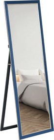 HOMCOM Teljes hosszúságú Tükör 150x50 cm Álló vagy Fali Tükör Bársonyos Kerettel és Állvánnyal Nappaliba vagy Hálószobába Kék | Aosom