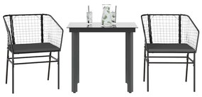 vidaXL 3 részes fekete polyrattan üveg kerti étkezőgarnitúra párnákkal