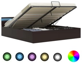 szürke műbőr LED-es hidraulikus ágykeret 180 x 200 cm