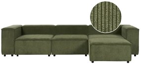 Kombinálható háromszemélyes zöld kordbársony kanapé ottománnal APRICA Beliani