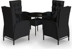 vidaXL 5 részes fekete polyrattan kerti bisztrószett