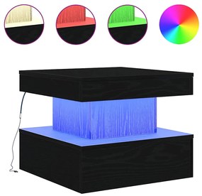 Fekete tölgyszínű dohányzóasztal LED-lámpákkal 50 x 50 x 40 cm