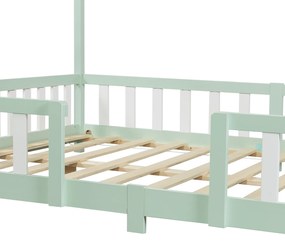 Házikó gyerekágy Treviolo leesésgátlóval és matraccal 140x200 cm mentazöld [en.casa]