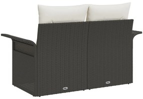 2 személyes kertibútor tárolóval és párnákkal, fekete poli rattan