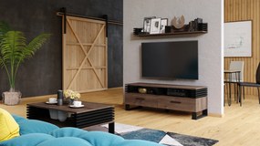 Mazzoni GOKEE RTV-145 Barna Tölgy/Fekete Matt - MODERN LAMELLÁS TV ASZTAL