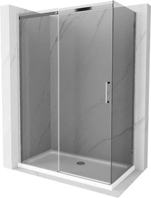 Mexen Omega, tolóajtós zuhanykabin 140 (ajtó) x 80 (fali) cm, 8mm szürke üveg, króm profil + vékony zuhanytálca fehér + króm szifon, 825-140-080-01-4…