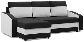 Hewlet sarokkanapé, 2 ágyneműtartóval, szövet anyag, univerzális oldal, hab töltet, fekete - fehér