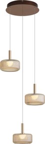 Design függőlámpa rozéarany borostyánszínű üveggel, LED-del, 3 fokozatban szabályozható, 3 fényforrású Easylift - Fiera