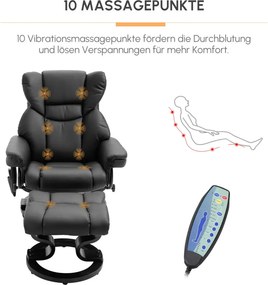 HOMCOM dönthető fotel masszázsfunkcióval, lábtartóval és fekvőfunkcióval, műbőr, fekete