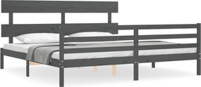 vidaXL szürke tömör fa ágykeret fejtámlával 200 x 200 cm