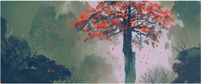 Egy magányos vörös fa képe (120x50 cm)