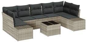 8 darabos kerti sofa készlet párnákkal világosszürke polirattan
