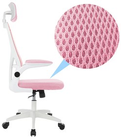 Ergonomikus irodai szék deréktámasszal, fejtámlával, rózsaszín